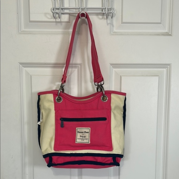 Thirty-One Canvas Pink Navy Cream Shoulder Bag - Picture 1 of 8